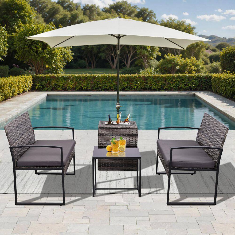 4-Piece Wicker Bistro Patio Conversation Set with Gray Cushions, 2-Loveseats, 1-Table, 1-Ice Bucket price history on PriceWatchPro