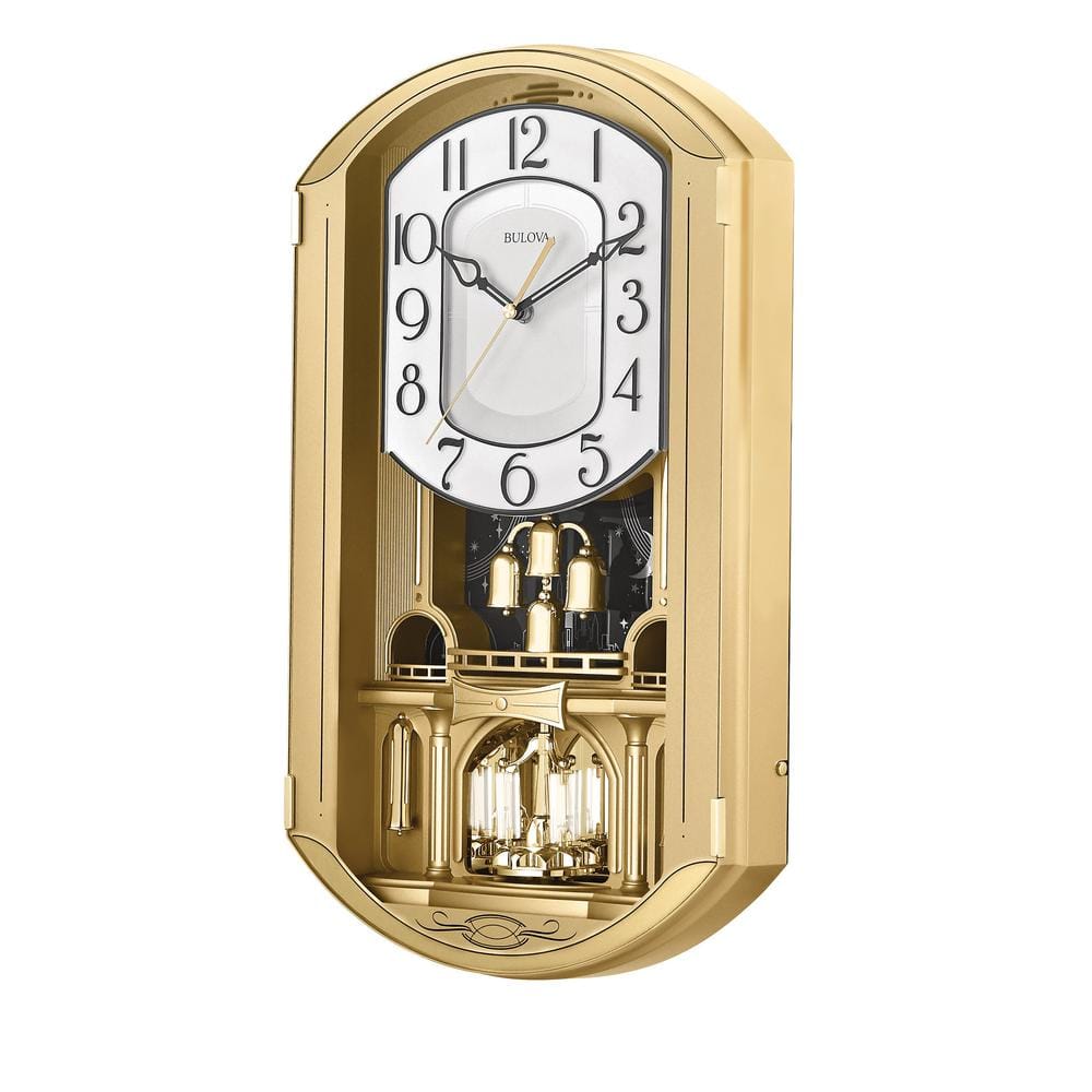 Bulova Golden Music 20 in. W x 11.5 in. H Pendulum Wall Clock with Multiple  Song Selections C4900 - The Home Depot