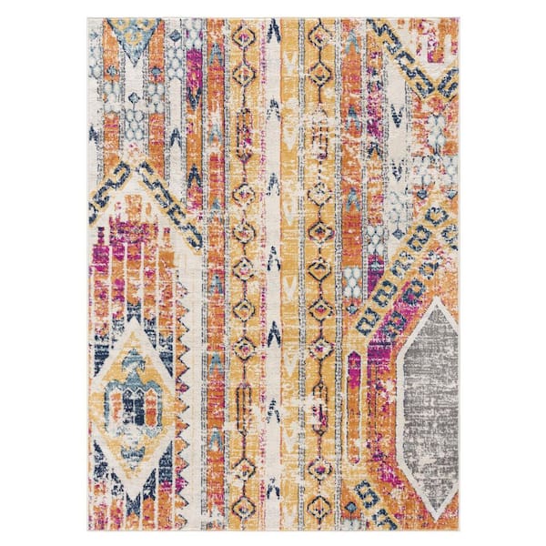 2 ft. x 3 ft. Yellow and Ivory Southwestern Distressed Area Rug