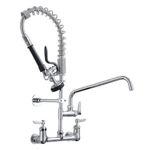 Double Handle Wall Mount Standard Kitchen Faucet in Silver
