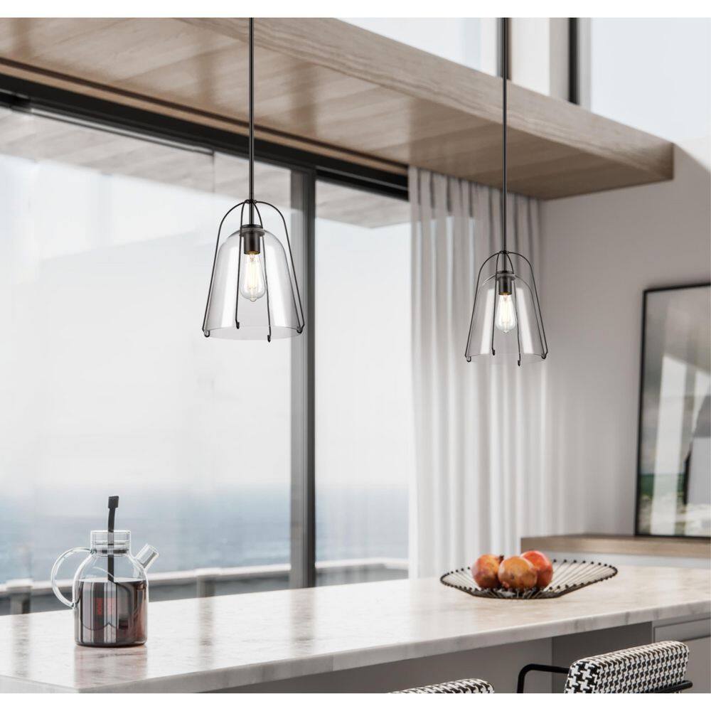 Kewadin Mini Matte Black and Clear Glass Bell Pendant Light