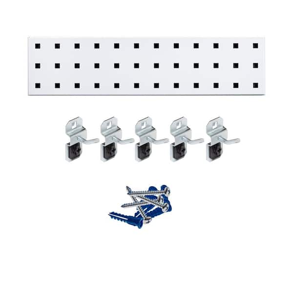 Triton Products White Key Pegboard Kit with (1) 18 in. x 4.5 in. Steel Square Hole Pegboard and 6-Piece LocHook Assortment