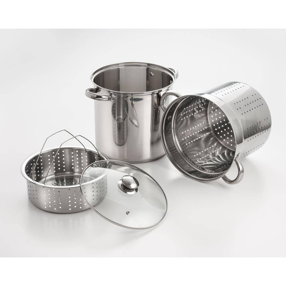 18/10 Stainless Steel 4-piece 8-quart Multi-cooker Set Includes Straight-sided Stockpot Pasta Insert and Steamer Basket by Tramontina 