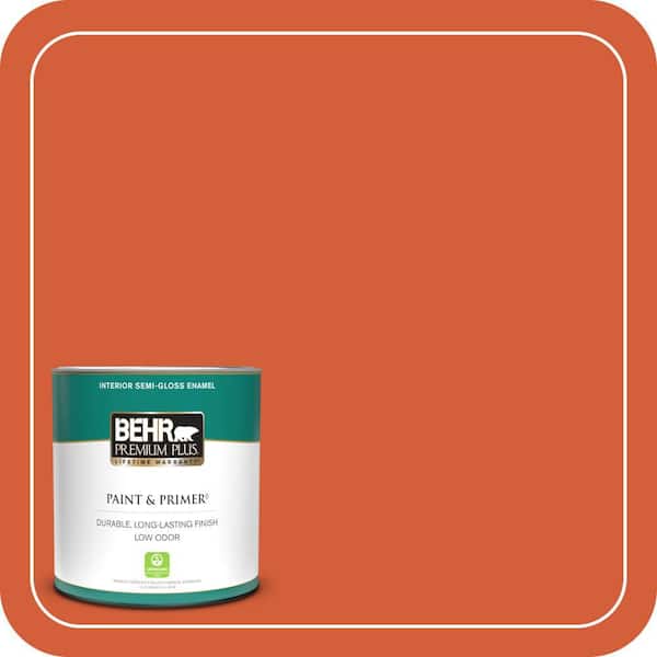 BEHR PREMIUM PLUS 1 qt. #S-G-220 Sweet Mandarin Semi-Gloss Enamel Low Odor Interior Paint & Primer