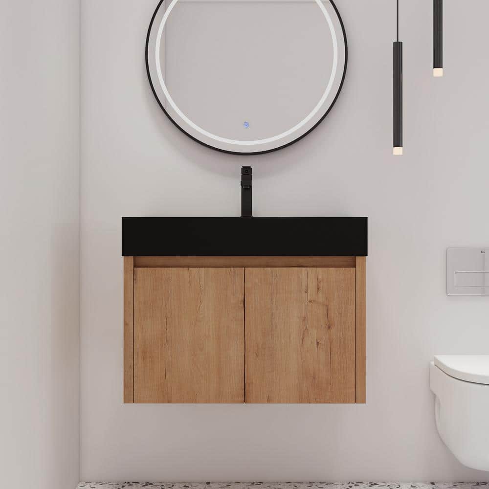 29.5 in. W x 18.1 in. D x 22.4 in. H Wall-Mounted Bath Vanity in Light Brow