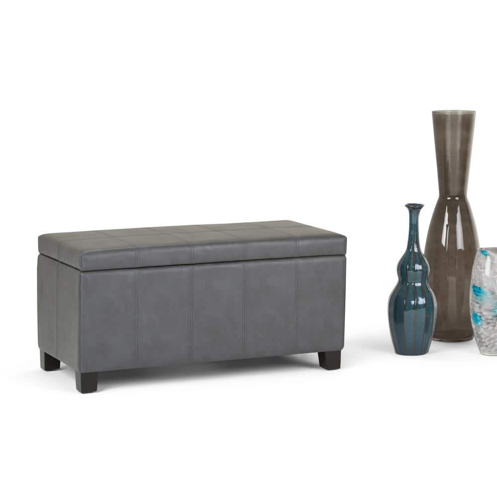 Stone Gray Faux Leather Tufted Storage Ottoman Bench