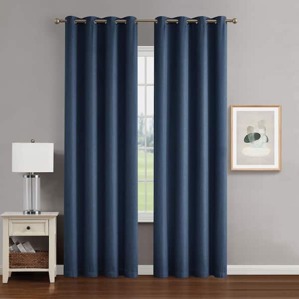 CREATIVE HOME IDEAS Chyna Blue Blackout Grommet Tiebacks Curtain 50 in. W x 108 in. L (2-Panels)
