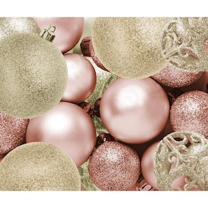 100 Rose Gold and White Gold Christmas Ornament Balls Shatterproof Plus 100 Metal Ornament Hooks