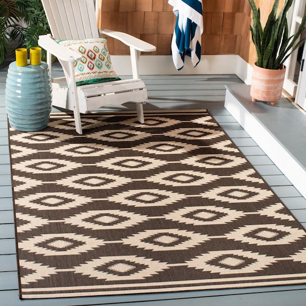 Beach House Creme/Brown Doormat 2 ft. x 4 ft. Southwestern Aztec Indoor/Outdoor Area Rug
