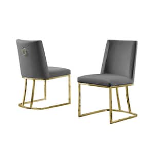 Will Dark Gray Velvet Gold Chrome Legs Chairs (Set of 2)