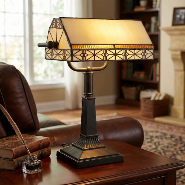 16 in. Bronze Tiffany Style LED Bankers Lamp