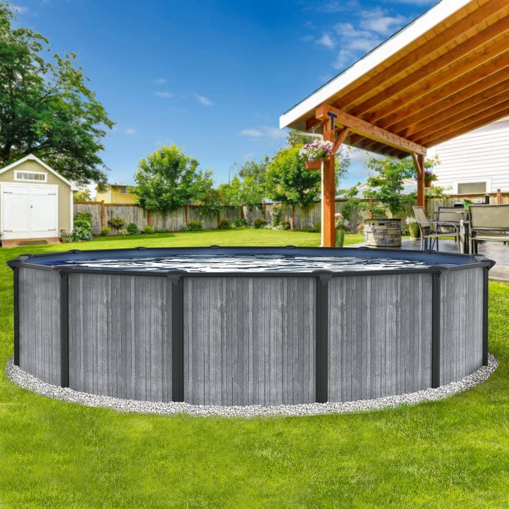 San Pedro 15' Round Gray Steel Above Ground Pool Package with Filter and Pump