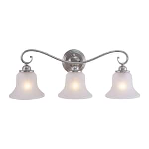 Monrovia 26 in. W 3-Light Brushed Nickel Bathroom Vanity -Light Fixture