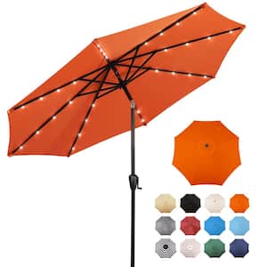 9 ft. Steel Market Solar Lighted 8-Rib Round Patio Umbrella in Orange