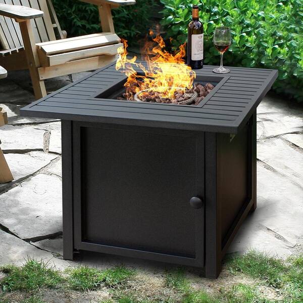 ENKI HOME 30 in. 50000 BTU Square Brown Outdoor Propane Gas Fire Pit Table