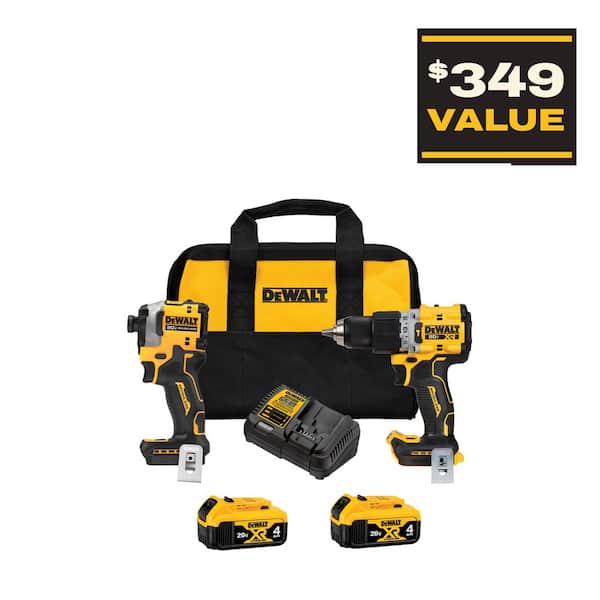 20V MAX XR Hammer Drill and ATOMIC Impact Driver 2 Tool Cordless Combo Kit with (2) 4.0Ah Batteries, Charger, and Bag