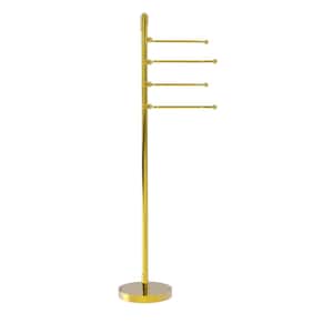 Soho Free Standing Towel Bar with 4-Pivoting Swing Arm Towel Stand in Polished Brass