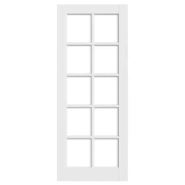 32 in. x 80 in. 10-Lite Tempered Clear Glass Solid Core White Primed Wood Interior Door Slab