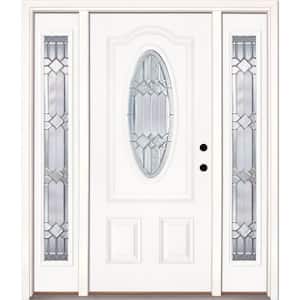 63.5 in.x81.625in.Mission Pointe Zinc 3/4 Oval Lt Unfinished Smooth Left-Hand Fiberglass Prehung Front Door w/Sidelites