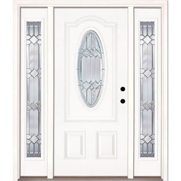 Feather River Doors 63.5 in.x81.625in.Mission Pointe Zinc 3/4 Oval Lt Unfinished Smooth Left-Hand Fiberglass Prehung Front Door w/Sidelites