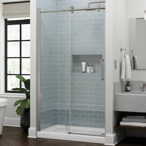Exuma 48 in. W x 76 in. H Frameless Sliding Shower Door in Nickel with 3/8 in. (10mm) Tempered Clear Glass