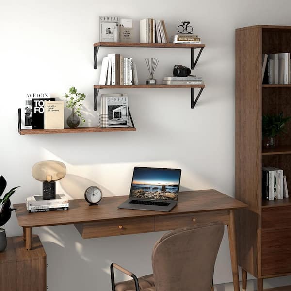 24 in W x 6 in D Set of 3 Decorative Wall Shelf Floating Shelves for Wall, Long Wood Floating Shelves Rustic Brown