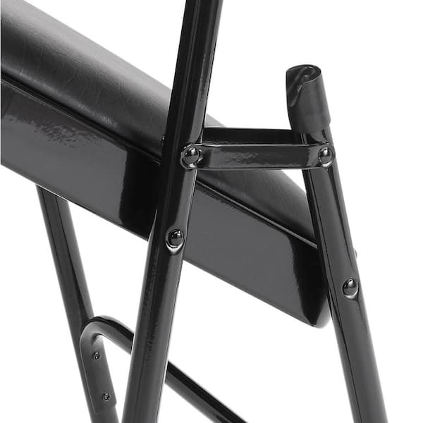 National Public Seating 1210 Black Vinyl Padded Seat Stackable Folding Chair (Set of 4) - 3