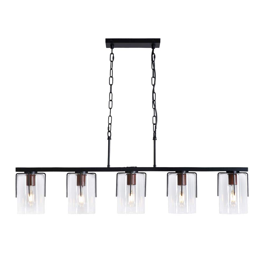 Adjustable Height 18-60 in. Black 5-Light Linear Chandelier Light with Clear Glass Cylinder Shade, E26 Bulb Not Included price history on PriceWatchPro