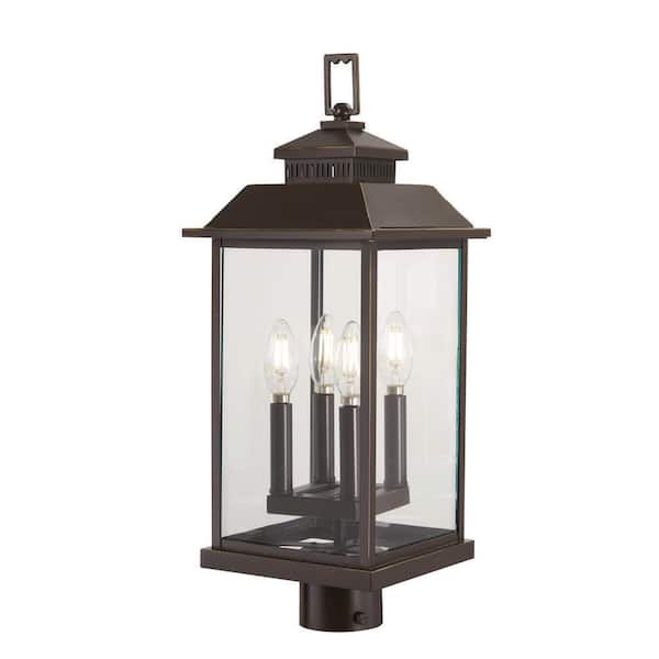 The Great Outdoors Miner's Loft 4-Light Oil Rubbed Bronze Outdoor Post Mount with Gold Highlights