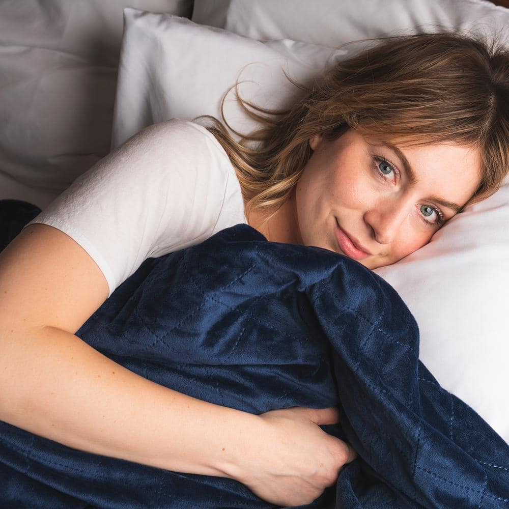 Navy Ultra-Soft Knitted Weighted Blanket with Removable Cover