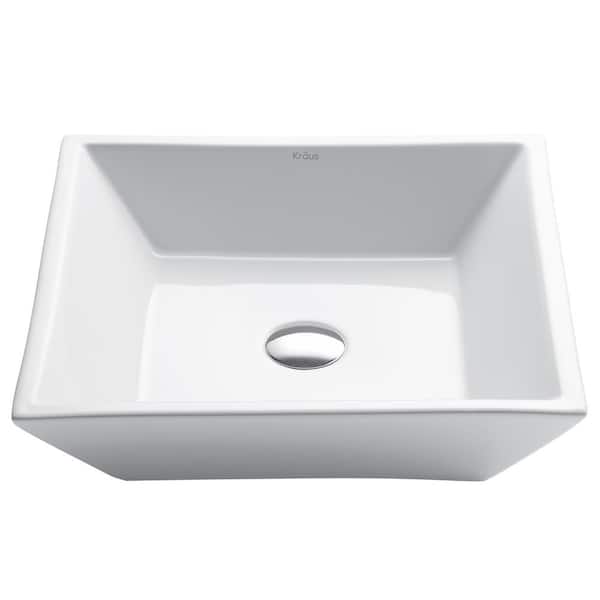 KRAUS Flat Square Ceramic Vessel Bathroom Sink in White KCV125 The