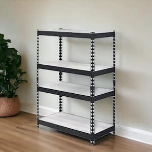 48 in. Tall Brown, Black Metal 4 Shelf Standard Bookcase