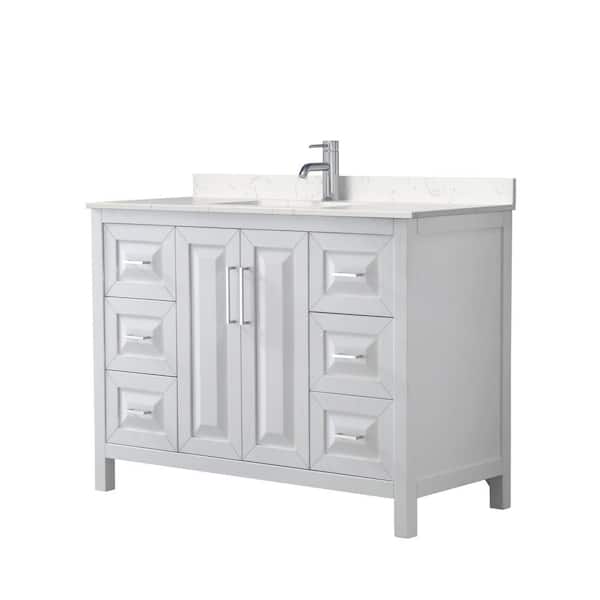 Wyndham Collection Daria 48in.Wx22 in.D Single Vanity in White with Cultured Marble Vanity Top in Light-Vein Carrara with White Basin