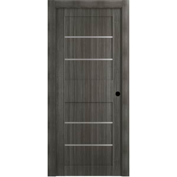 Belldinni 28 in. x 80 in. Liah Gray Oak Left-Hand Solid Core Composite 4-Lite Frosted Glass Single Prehung Interior Door