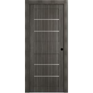 32 in. x 80 in. Liah Gray Oak Left-Hand Solid Core Composite 4-Lite Frosted Glass Single Prehung Interior Door