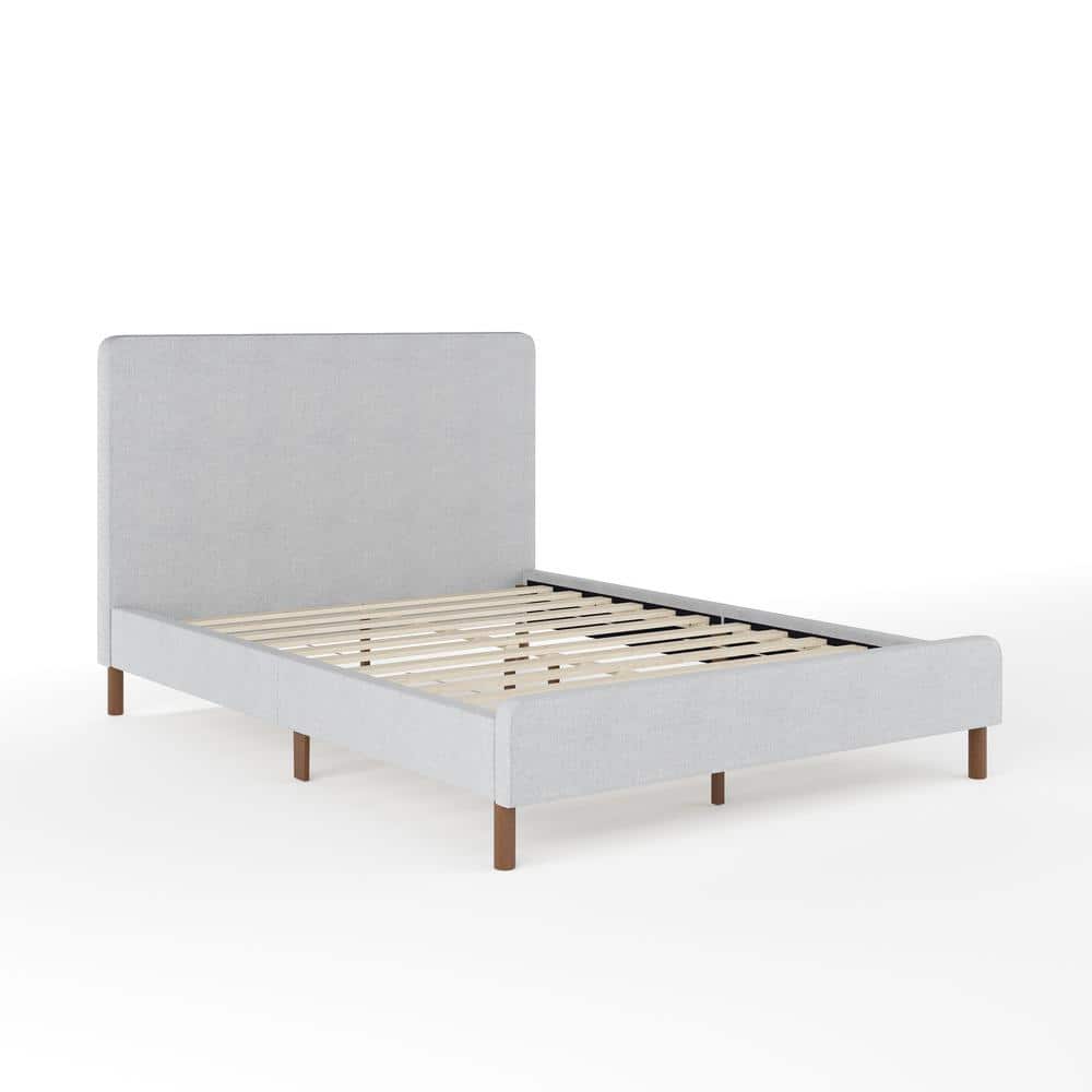 Britta Gray Upholstered Full Platform Bed with Walnut Legs