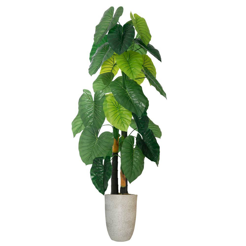 VINTAGE HOME Artificial Faux Real Touch 4 ft. Tall Real Touch Taro Plant with Fiberstone Planter