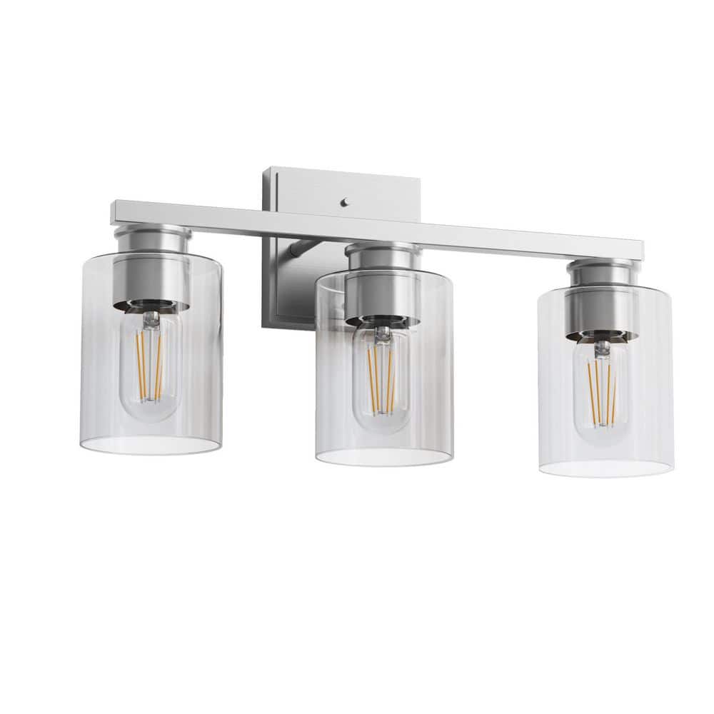 18 in. 3-Light Brushed Nickel Vanity Light with Clear Glass Shades for Bathroom price history on PriceWatchPro