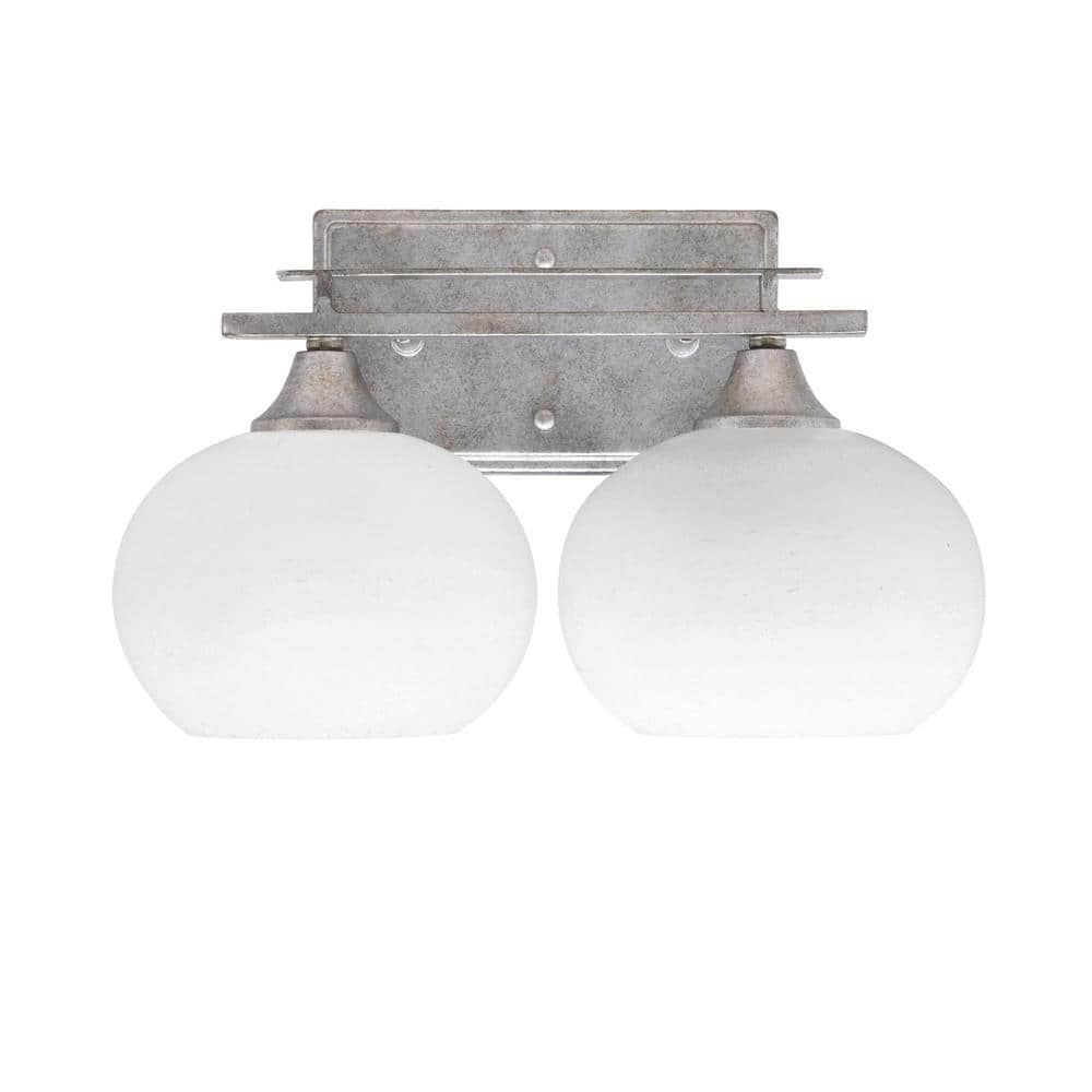 Ontario 14.25 in. 2-Light Vanity Light Aged Silver White Muslin Glass Shade