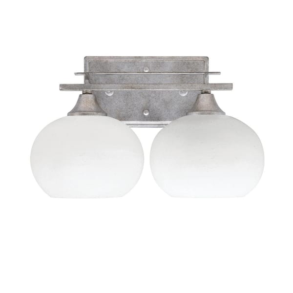 Unbranded Ontario 14.25 in. 2-Light Vanity Light Aged Silver White Muslin Glass Shade