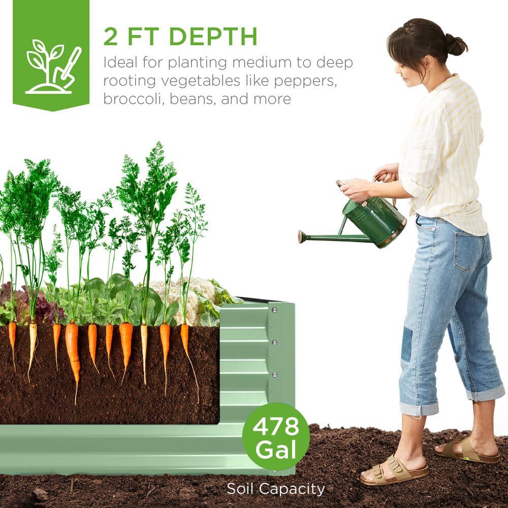 Sage Green 8x4x2ft Outdoor Metal Raised Garden Bed Planter