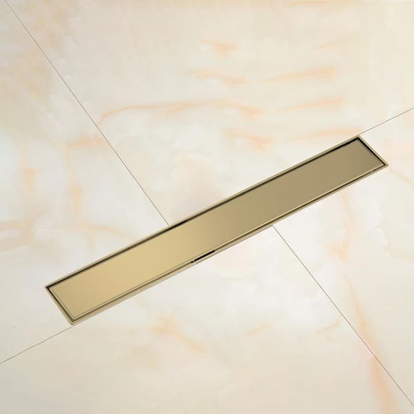 24 in. Linear Shower Drain with Leveling Feet in Brushed Gold