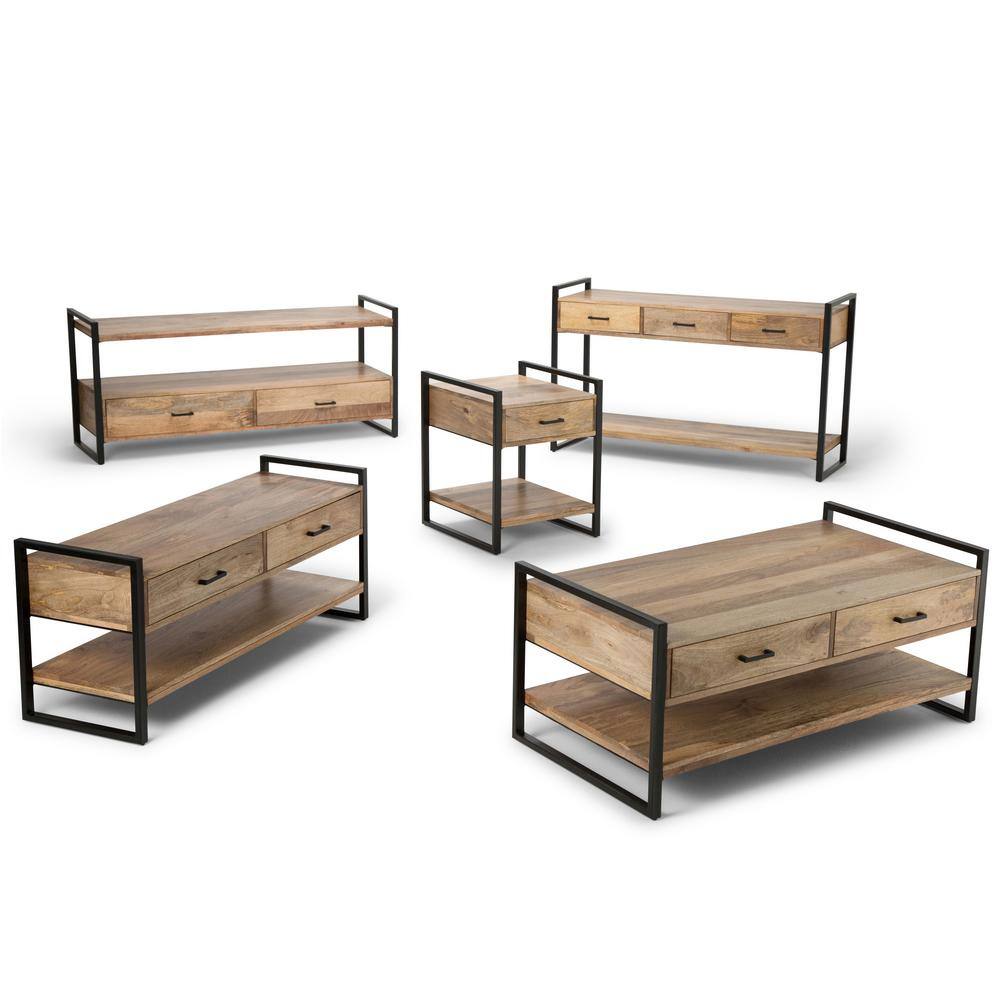 Riverside 60'' Natural Brown and Black Metal Wood TV Cabinet