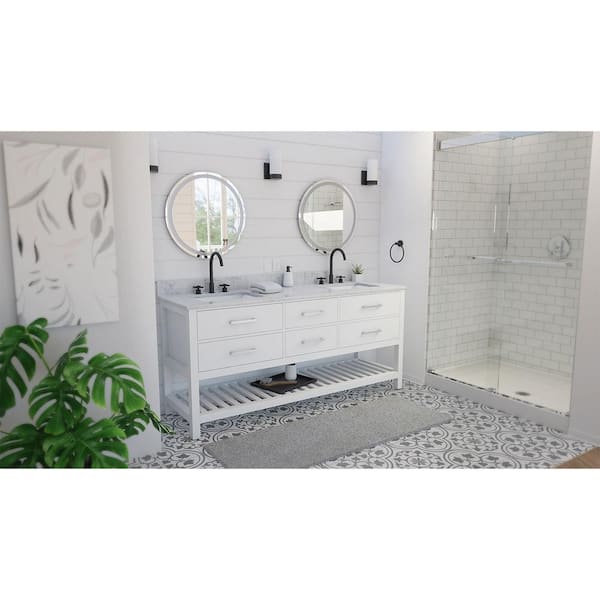 Valencia 72 in. W x 22 in. D x 34 in . H Oak Double Sink Bathroom Vanity - White with White Top