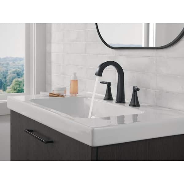 Lorna 8 in. Widespread Double Handle Bathroom Faucet with Drain Kit Included in Matte Black