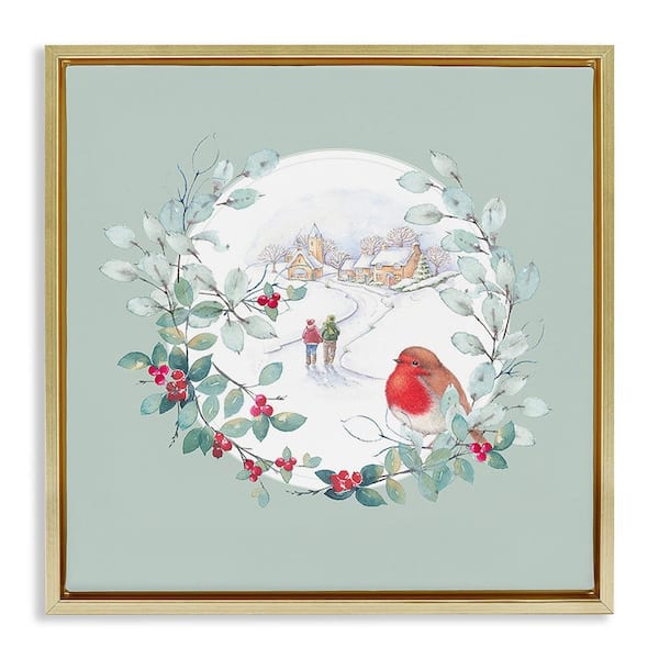 Stupell Industries Winter Scene with Border by Julie Clay 1-Piece Floater Frame Graphic Print People Poster Art Print 25 in. x 25 in.