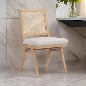 White and Brown Polyester Wooden Frame Dining Chair (Set of 2)