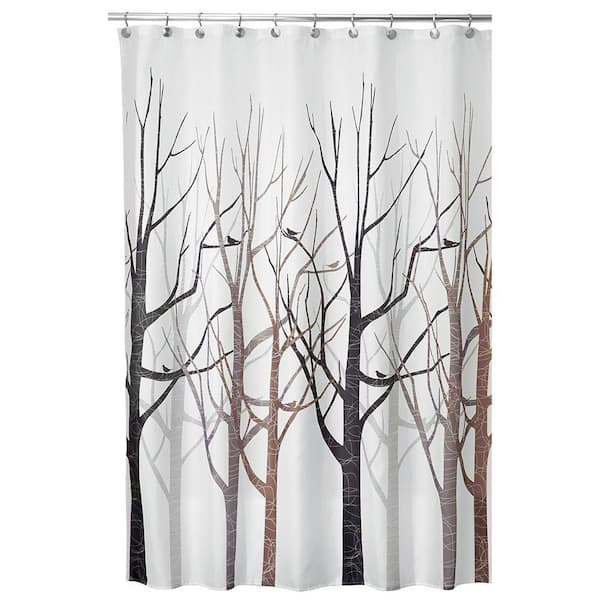interDesign Fabric Forest Shower Curtain for Master, Guest, Kids', College Dorm Bathroom, 72 in. x 72 in., Black and Gray