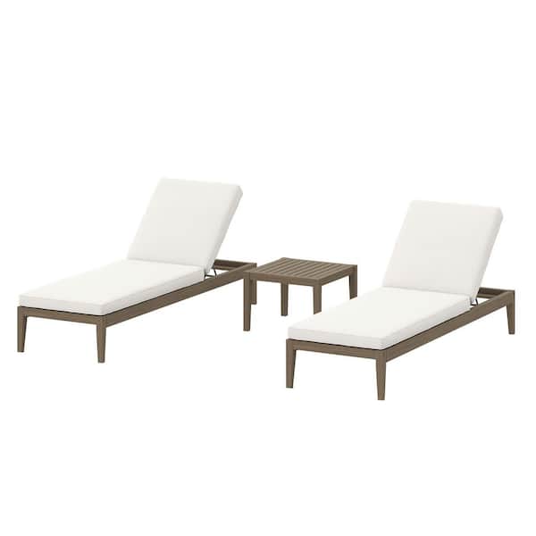 Northlake 3-Piece Outdoor Patio Teak Wood Furniture Set with Chaise Lounges and Side Table in Weathered Gray