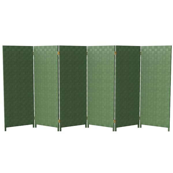 4 ft. Short Woven Fiber Outdoor All Weather Folding Screen - 6 Panel - Green